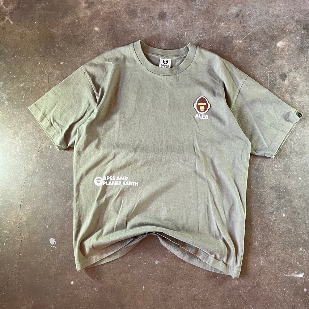 Aaper “ALFA” bape patch modern streetwear green/white t-shirt men’s large